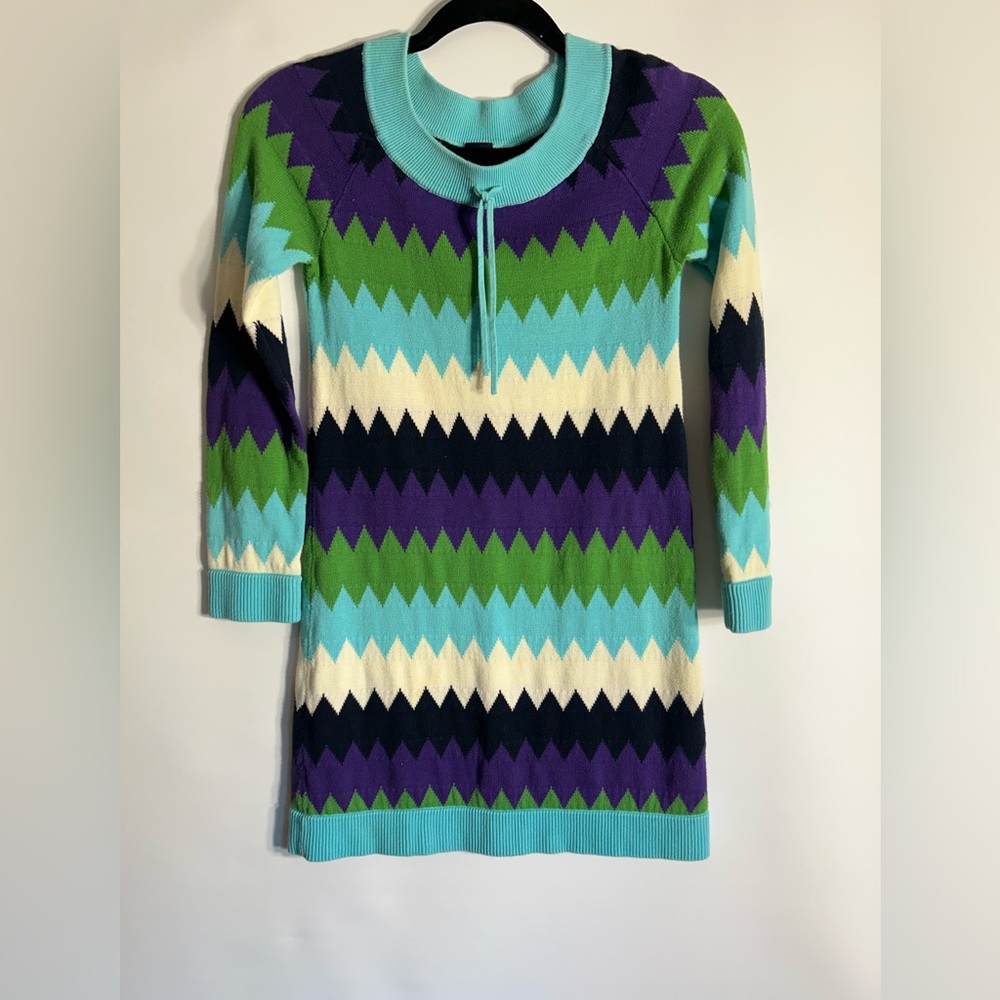 GAP CHEVRON STRIPE SWEATER DRESS AQUA/PURPLE/GREEN ZIG ZAG PATTERN GIRLS XL (12)